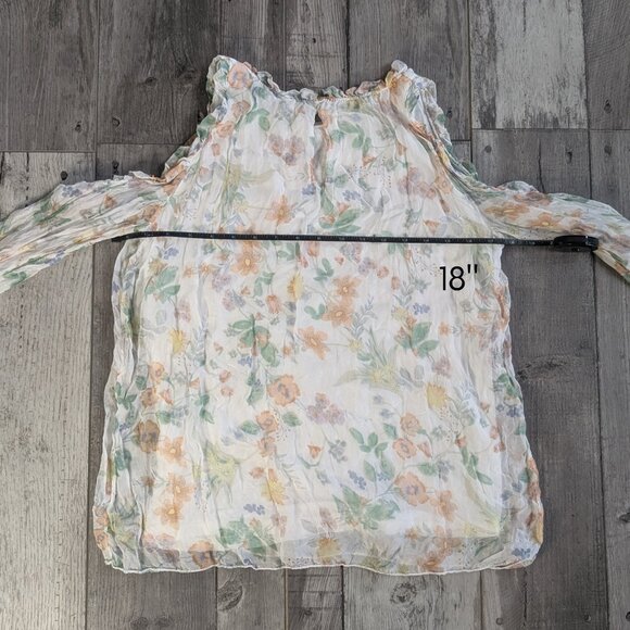 Giusy, Silk Ruffle Cold Shoulder Light Pastel Floral Silk Blouse, Sz S, ITALY - Picture 8 of 8
